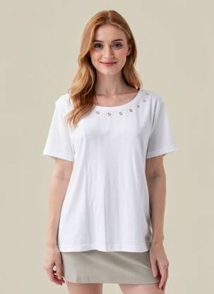 Tricou croială cambrată mâneci scurte alb THE STYLE femeie
