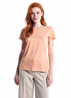 Tricou serigrafie flockată mâneci scurte portocalie TEDDY SMITH femeie