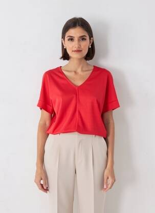 Tricou croială dreaptă mâneci scurte roșu M.X.O femeie