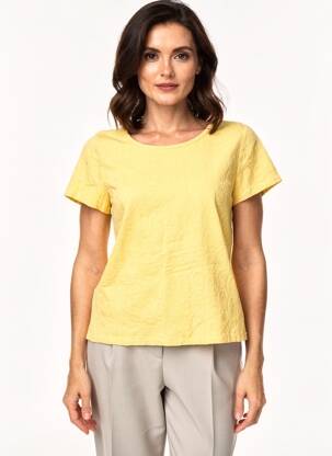 Tricou croială cambrată mâneci scurte galben C'EST BEAU LA VIE femeie