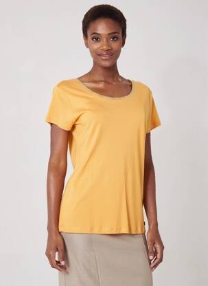 Tricou elasticitate mâneci scurte galben C'EST BEAU LA VIE femeie