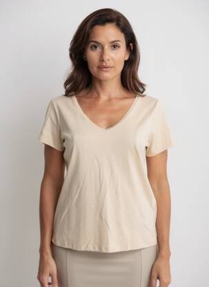 Tricou guler în v mâneci scurte bej LOLA ESPELETA femeie