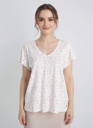 Tricou imprimeu fantezie mâneci scurte alb C'EST BEAU LA VIE femeie