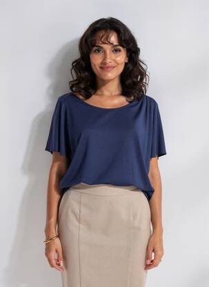 Tricou croială dreaptă mâneci scurte albastru LOLA ESPELETA femeie