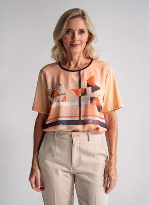 Tricou imprimeu fantezie mâneci scurte portocalie BARBARA LEBEK femeie