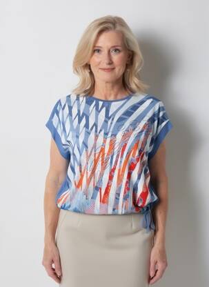 Tricou serigrafie cu strasuri mâneci scurte albastru BARBARA LEBEK femeie