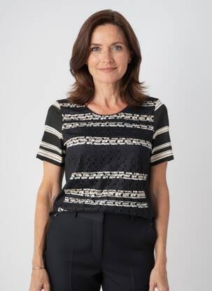 Tricou guler în v mâneci scurte negru BARBARA LEBEK femeie