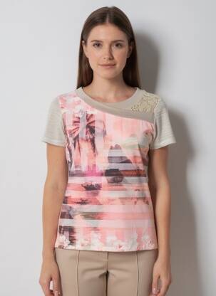 Tricou croială dreaptă mâneci scurte bej NURIA VILARDAGA femeie