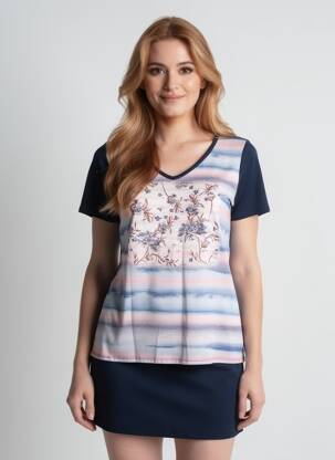 Tricou croială dreaptă mâneci scurte albastru NURIA VILARDAGA femeie