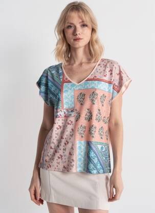 Tricou imprimeu fantezie mâneci scurte roz NURIA VILARDAGA femeie