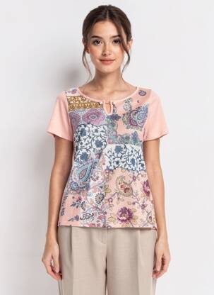 Tricou guler în v mâneci scurte roz NURIA VILARDAGA femeie