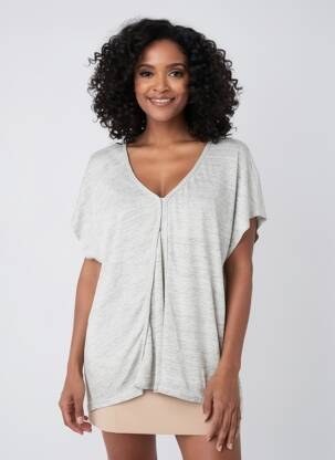 Tricou guler în v mâneci scurte gri C'EST BEAU LA VIE femeie