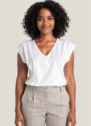 Tricou elasticitate mâneci scurte alb SAMSARA BY LIS femeie