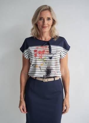 Tricou serigrafie cu strasuri mâneci scurte albastru NAYAT femeie