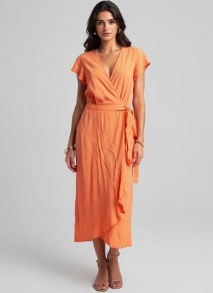 Rochie midi mâneci scurte mâneci scurte portocalie YSABEL MORA femeie