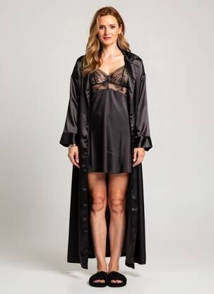 Nuisetă/combinetă efect material satinat negru LINGADORE femeie