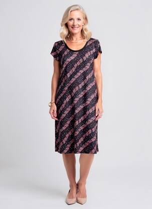 Rochie midi imprimeu fantezie mâneci scurte negru DEIDAD femeie