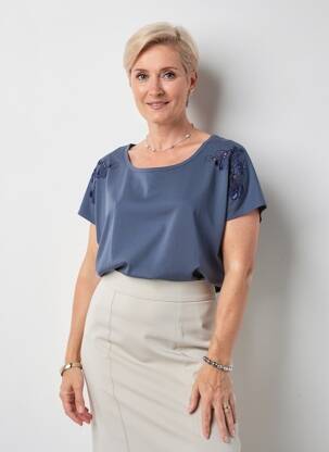 Tricou croială dreaptă mâneci scurte albastru JULIE GUERLANDE femeie