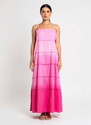 Rochie lungă croială fluidă bretele subțiri roz L'ATELIER D'ANNA femeie