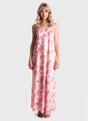 Rochie lungă imprimeu floral bretele subțiri roz MISS CARLA femeie
