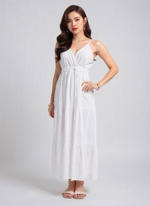 Rochie lungă croială fluidă bretele subțiri alb JUBYLEE femeie