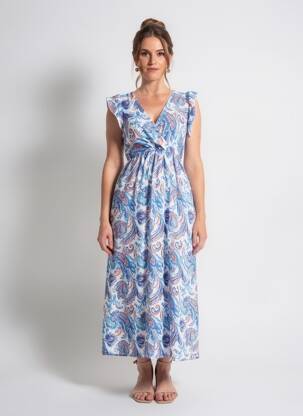 Rochie midi imprimeu fantezie mâneci scurte albastru MAELLE femeie