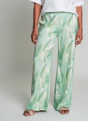 Pantalon larg țesătură poplin mărime normală verde SURKANA femeie