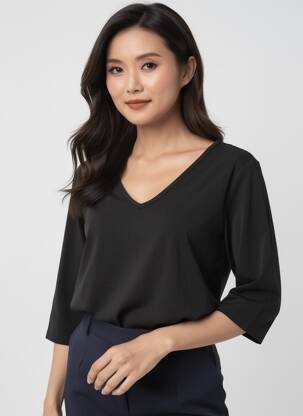 Tricou mâneci 3/4 mâneci 3/4 negru CISO femeie