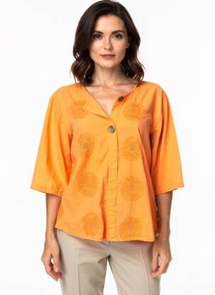 Bluză țesătură poplin mâneci 3/4 portocalie NEW COLLECTION femeie