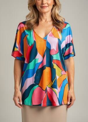 Tricou imprimeu fantezie mâneci scurte albastru TELMAIL femeie