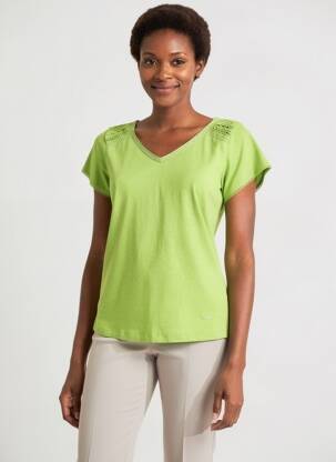Tricou guler în v mâneci scurte verde AGATHE & LOUISE femeie