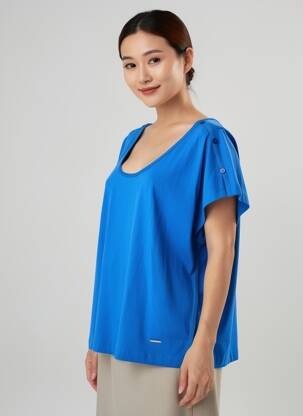 Tricou croială dreaptă mâneci scurte albastru AGATHE & LOUISE femeie