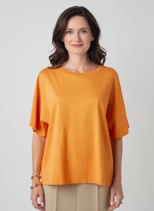 Tricou croială dreaptă mâneci scurte portocalie CISO femeie