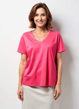 Tricou guler în v mâneci scurte roz JULIE GUERLANDE femeie