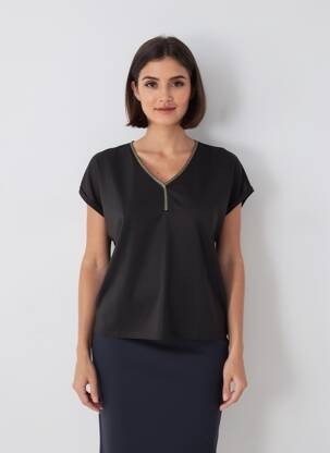 Tricou guler în v mâneci scurte negru B.YOUNG femeie