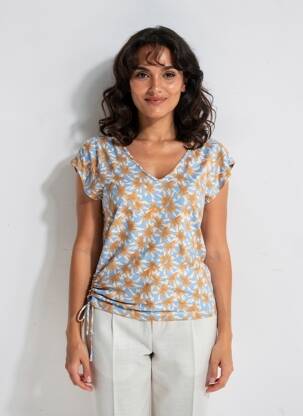 Tricou imprimeu fantezie mâneci scurte albastru SURKANA femeie