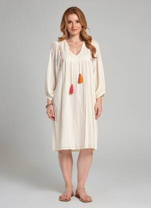 Rochie midi mâneci 3/4 mâneci 3/4 bej LOLA ESPELETA femeie