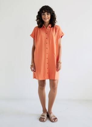 Rochie scurtă mâneci scurte mâneci scurte portocalie LOLA ESPELETA femeie
