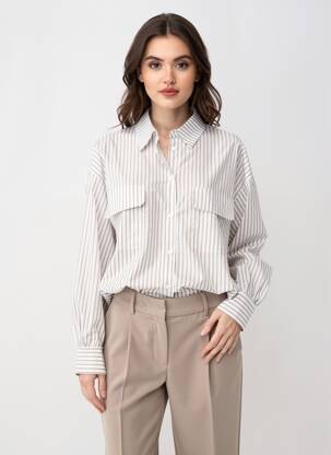 Cămașă țesătură poplin mâneci lungi bej GRACE & MILA femeie