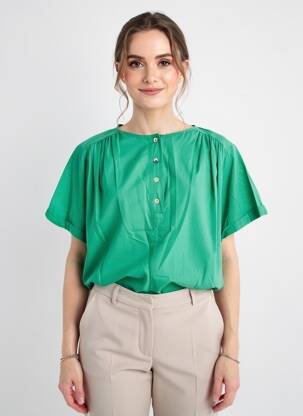 Bluză țesătură poplin mâneci scurte verde LOLA ESPELETA femeie
