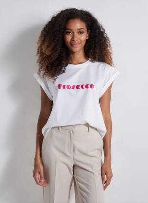 Tricou serigrafie flockată mâneci scurte alb GRACE & MILA femeie