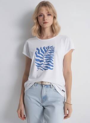 Tricou imprimeu fantezie mâneci scurte alb BATELA femeie