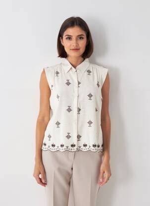 Cămașă țesătură crep mâneci scurte bej GRACE & MILA femeie