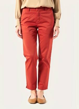 Pantalon chino țesătură poplin mărime normală portocalie PAKO LITTO femeie