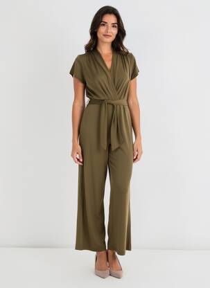Salopetă-pantalon închidere cu nasturi la spate mâneci scurte verde LOLA ESPELETA femeie