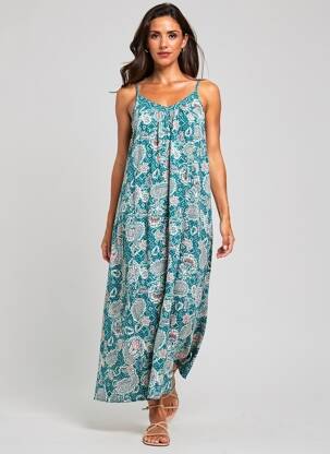 Rochie lungă croială evazată bretele subțiri verde LOLA ESPELETA femeie