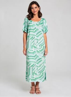 Rochie midi imprimeu fantezie mâneci scurte verde LOLA ESPELETA femeie