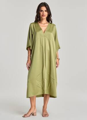 Rochie midi croială fluidă mâneci scurte verde PAKO LITTO femeie