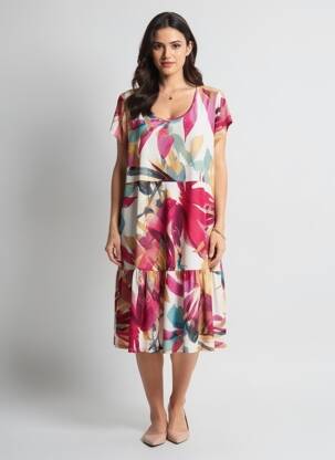 Rochie midi imprimeu floral mâneci scurte roșu GENUINE femeie