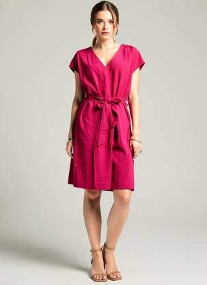 Rochie midi țesătură crep mâneci scurte roz GRACE & MILA femeie
